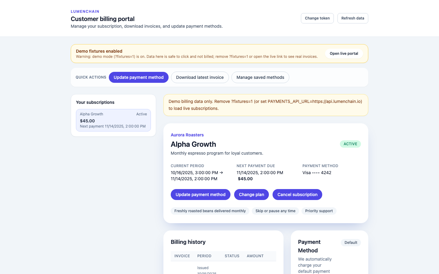 Customer portal with invoices and saved methods thumbnail